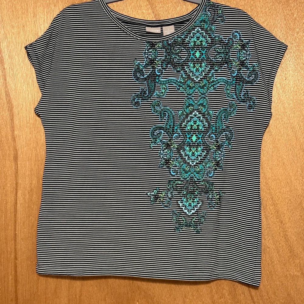 Chico's Zenergy Striped Paisley Print Tee - size 8/10